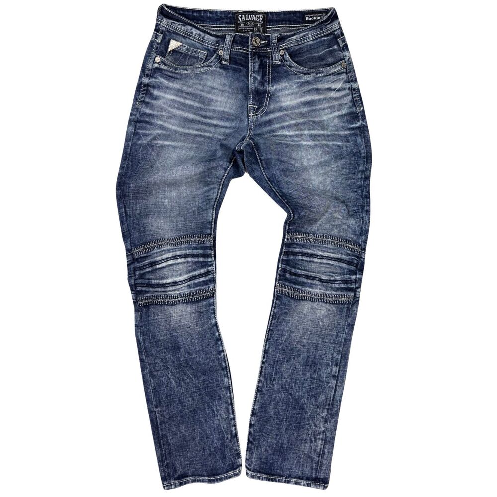 Buckle Salvage Jeans Men Havoc Straight Slim Fit Denim Moto 30R Biker Grunge Y2K